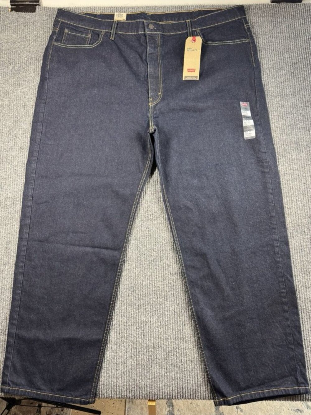Levis 550 Jeans Mens 50x32 Blue Relaxed Taper Stretch Dark Wash Cotton Blend NEW